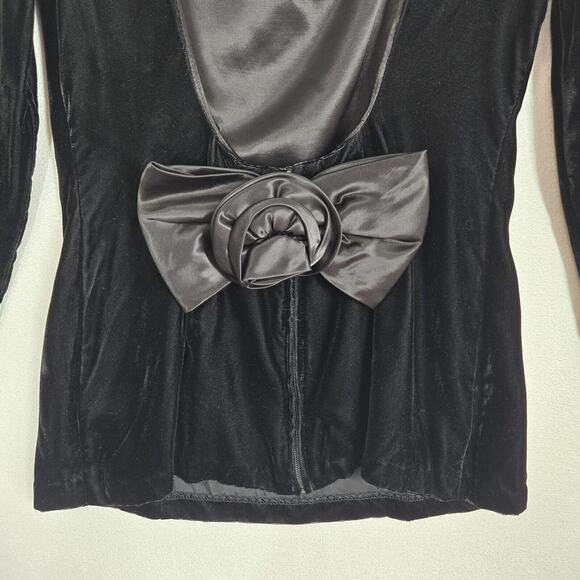 VTG Velvet Top Vtg Sz 7/8 Black Low Back Satin Bow Formal Goth M - Picture 7 of 16